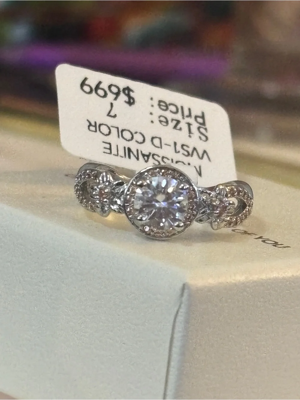 Sterling Silver Halo Engagement Ring with Round Moisonite Center Stone  .75 KT.